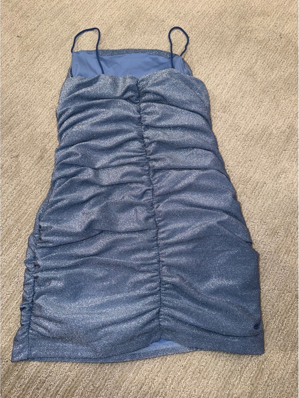 Blue Ruched Shimmer Mini Dress Large